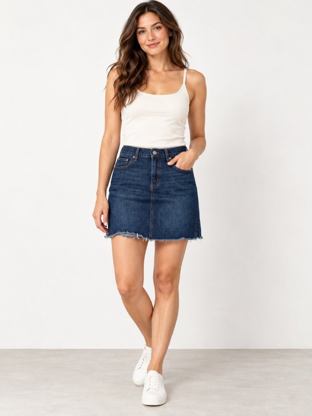 LOFT Outlet Dark Wash Denim Mini Skirt Size 10 Raw Frayed Hem 5 Pocket Stretch